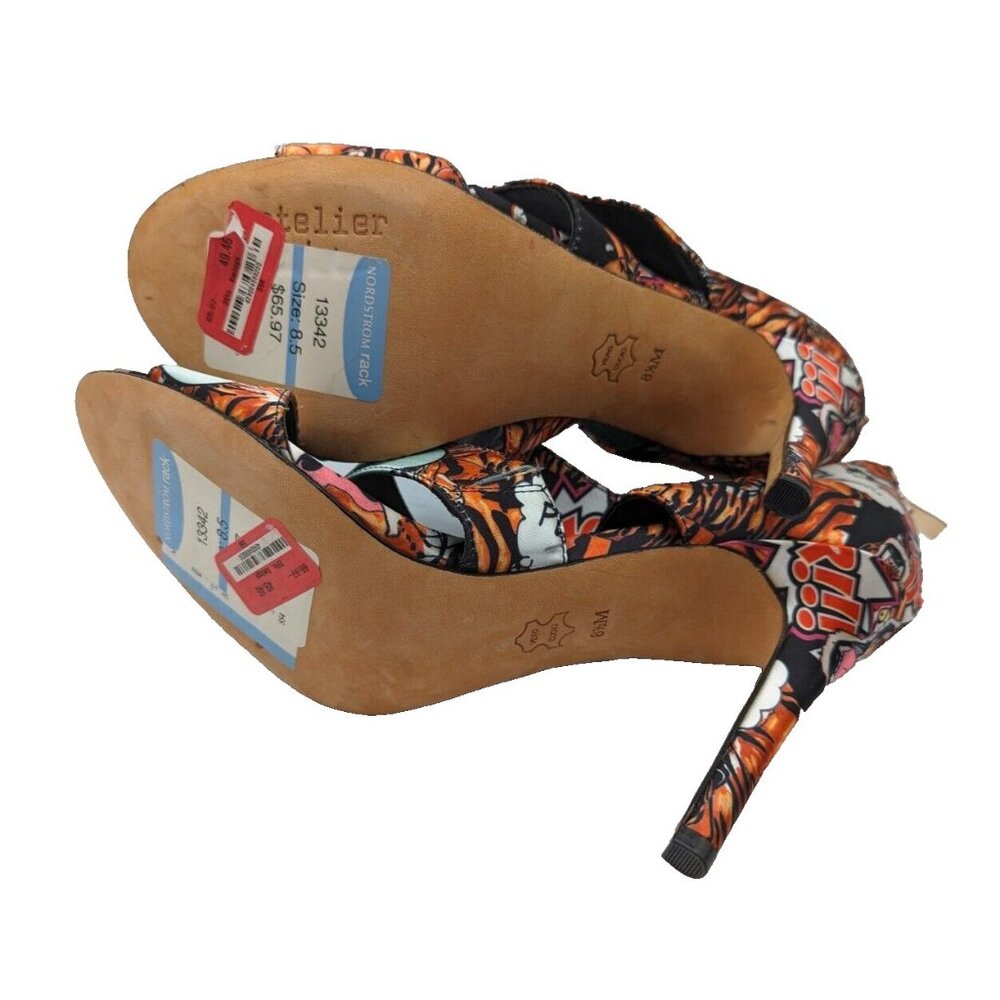 Nicole Miller Atelier Tiger Comic Print Open Toe Pump Shoes 8.5 M NEW - Picture 8 of 10